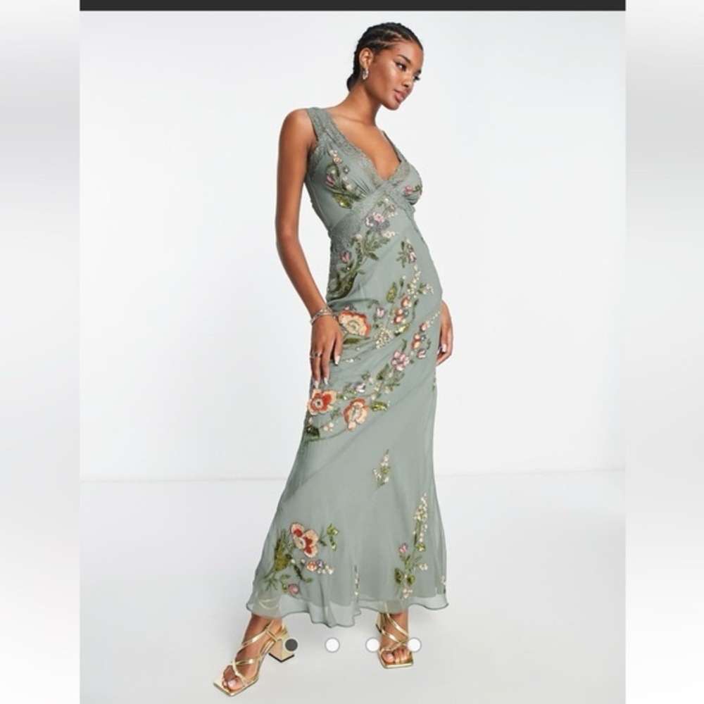 ASOS Design Lace Trimmed Maxi Dress with Floral Embellishment
